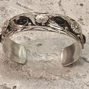 Ladies Sterling Silver and Onyx Handcrafted Cuff Bracelet
